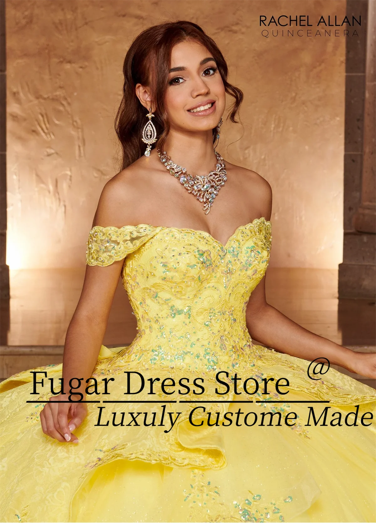 Yellow A-line layering Quinceanera Dresses Fashion Strapless Sequin embroidery beads Detachable bow tie