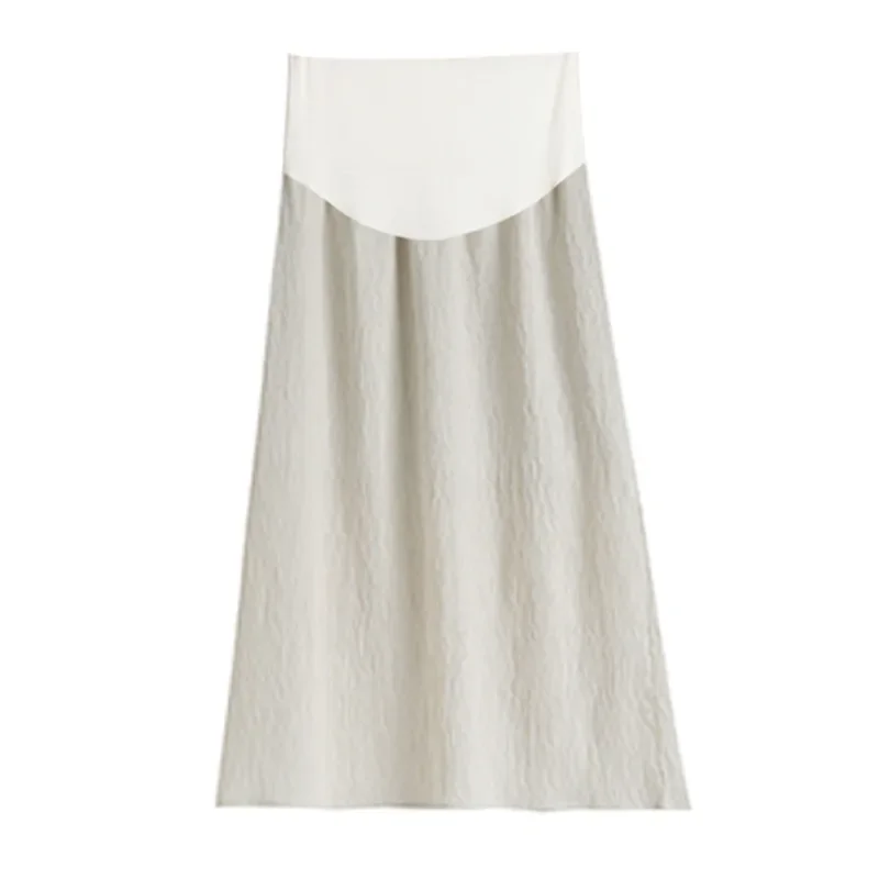 Maternity Midi Skirt Textured Folded Women Summer Thin Loose Long Straight Slit Skirts Maternity Dresses Female Belly Cover