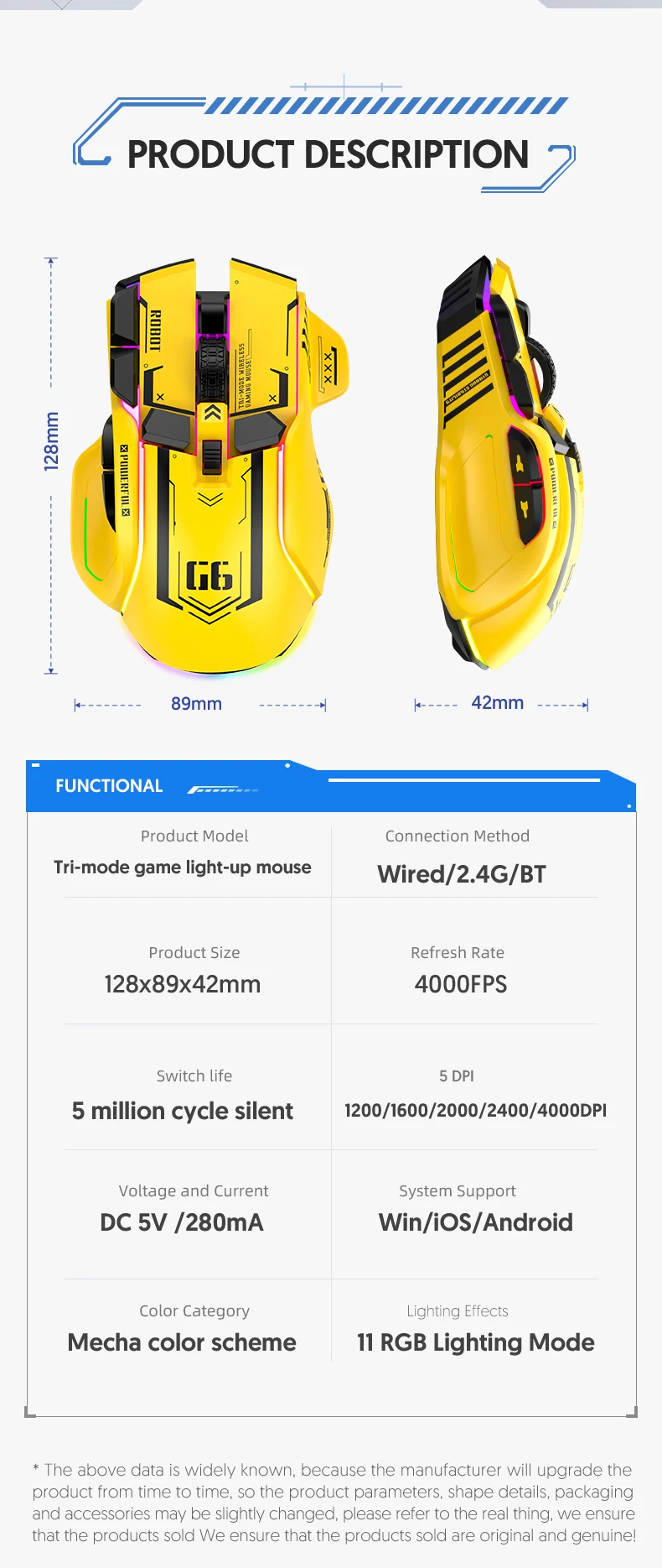 RGB Gamer Ergonômico 10 Botão 4000-12800DPI LED Jogo Para PC Laptop