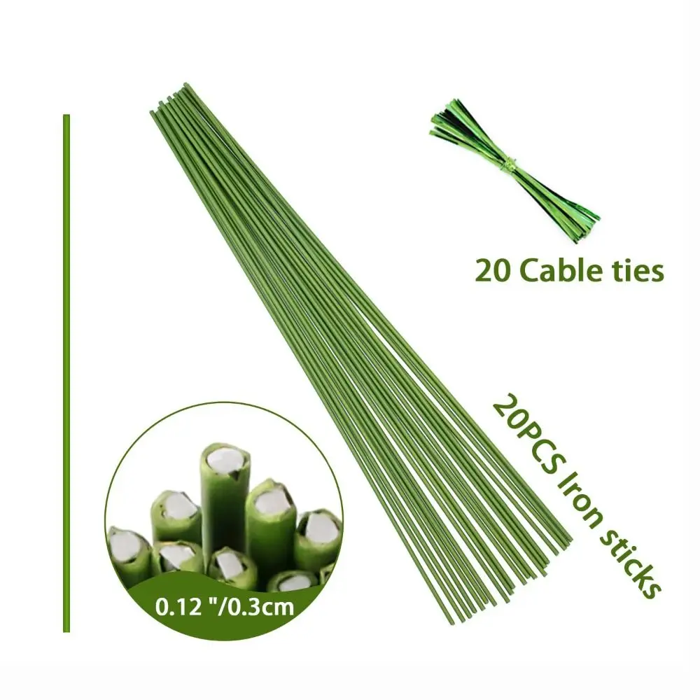 20 Pali Per Piante Pieghevoli In Metallo Con Rivestimento Verde - 40,6 Cm - Supporto Per Orchidee, Rose, Piante In Vaso - Incluso Nastro Da Giardinaggio - 2