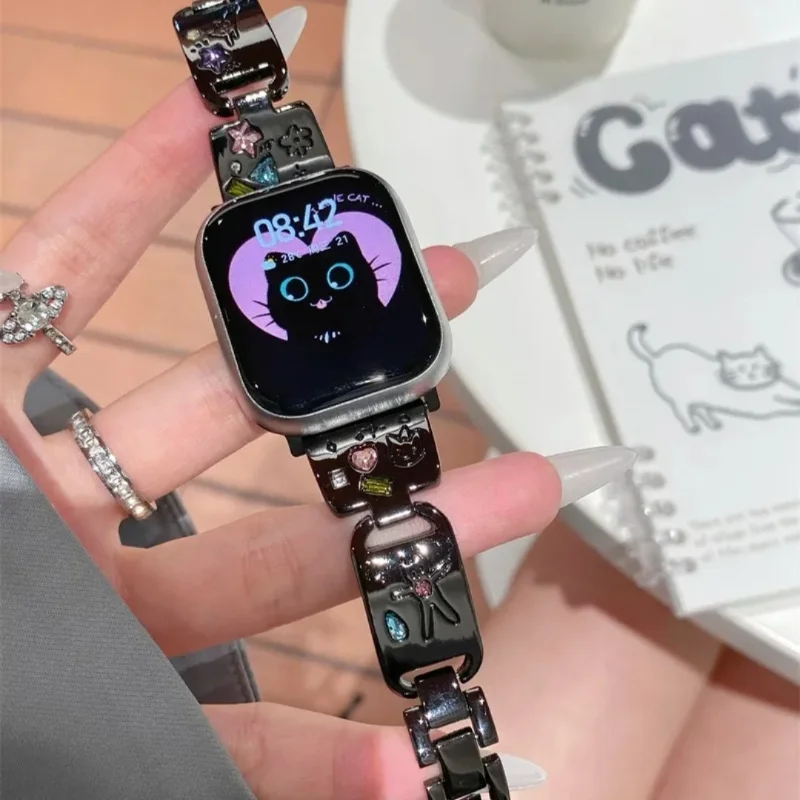 Line-Patterned Cat Metal Wristband - Cute and Creative Accessory (Watch Not Included)