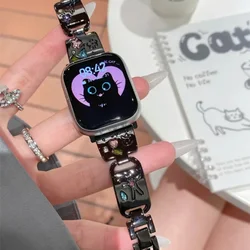 Line - Patterned Cat Metal Wristband - Cute and Creative Accessory (Watch Not Included) - 38 40 41MM (Black)