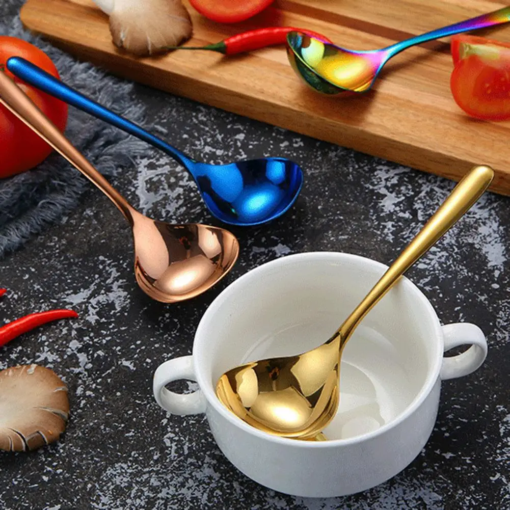 

Premium Spoon Colorful 304 Stainless Steel Long Handle Spoon for Dessert Soup Coffee Kitchen Utensil Cutlery Flatware for Salad
