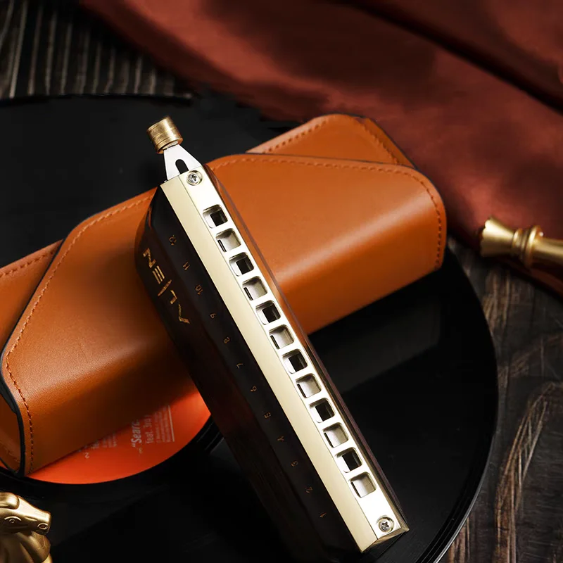 Chromatic Harmonica 12 Holes Mouth Organ Feifan E48 Ebony Cover Harp Professional Armonica Instrumentos Wood Musical Instruments
