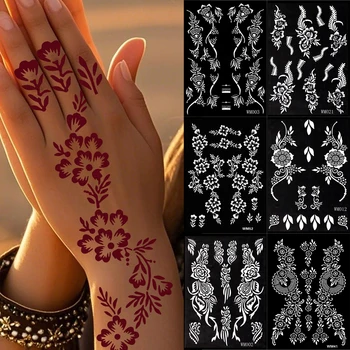 1 Sheet Henna Tattoo Stencil Flower Design Tattoo Templates For Hand Foot Body Painting Tattoo Tools 1