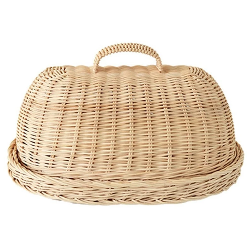 

Rattan Storage Tray with Cover,Hand-Woven Wicker Baskets,Bread Fruit Food Breakfast Display Box,for Food, Fruit,Cake,Etc