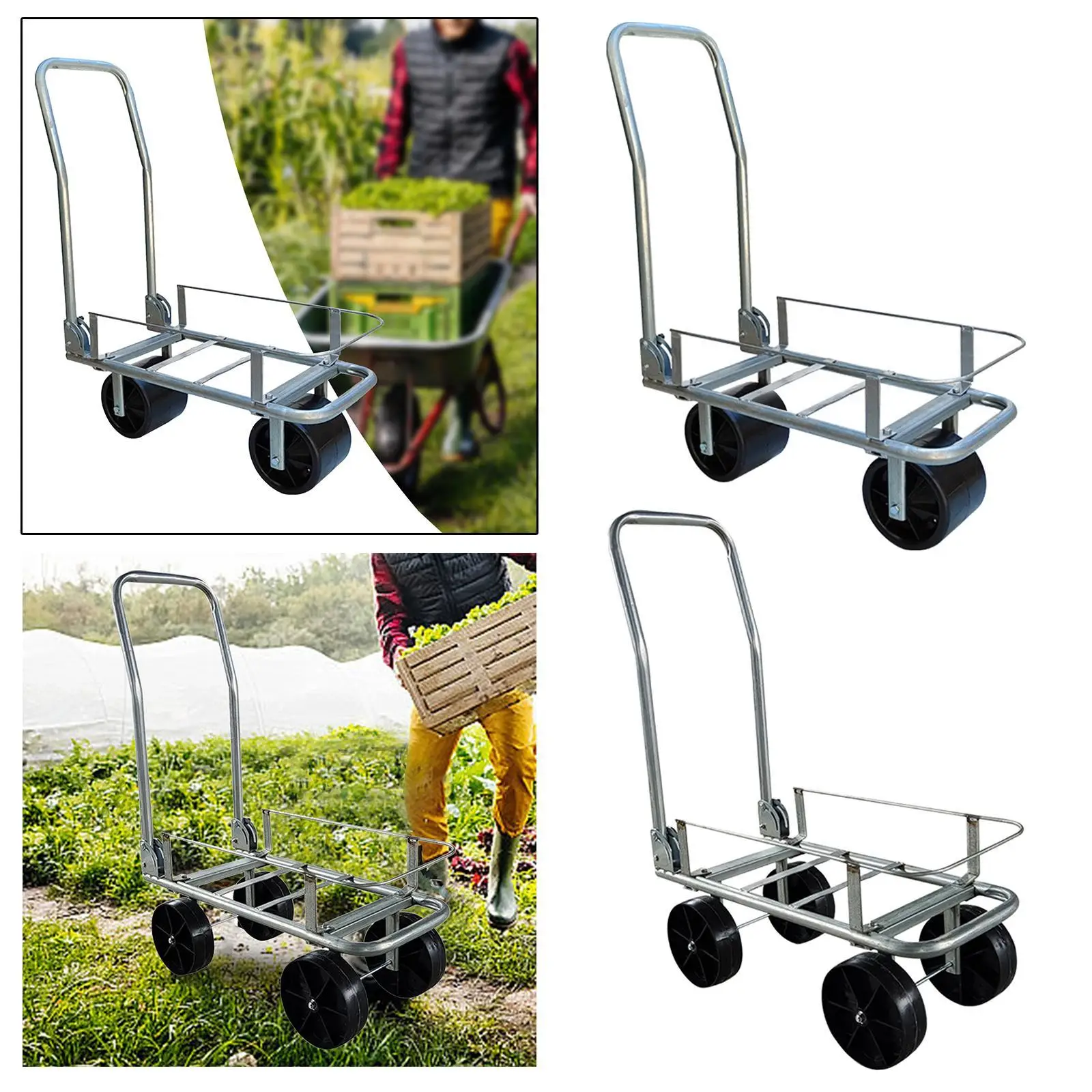 Folding Hand Cart Portable Hand Truck Shopping Garden Home Farm Multifunctional Foldable Orchard Load Capacity Dolly Trolley