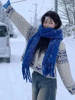 Thiened Blue Scarf ex Winter Warm Travel Versatile Long Rectangle Korean Sle Pure Color Scarf/ awl for Men And Women