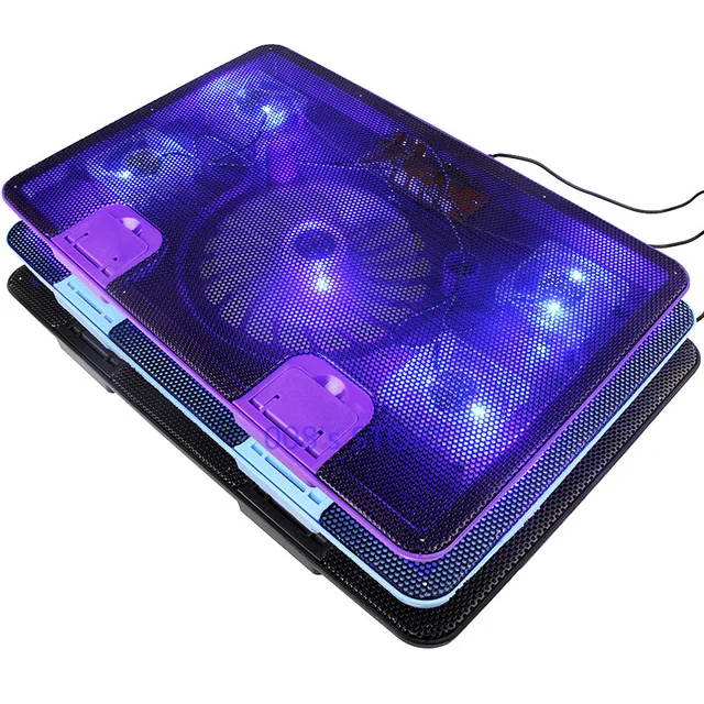 New Radiator Cooler Cooling For Laptop Pad 13 14 15 17" Inch With Five Fan Two USB Port Side-Proof Stand Notebook Light Heatsink