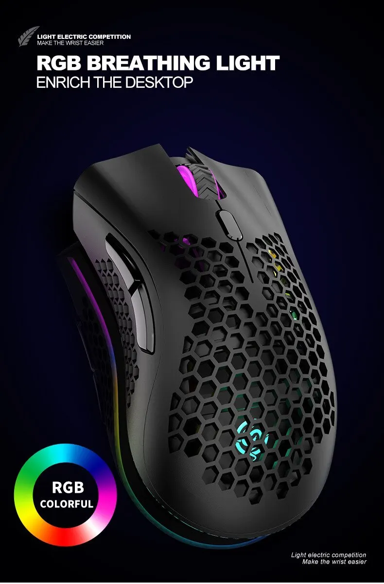 BM600 Oplaadbare USB 2.4G Draadloze RGB Licht Honingraat Gaming Muis Desktop PC Computers Notebook Laptop_voghion.com