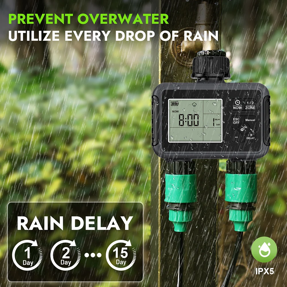 Garden Water Timer 1/2/3 Zone Programmable Automatic Irrigation Timer with Rain Delay Manual/Auto Mode Watering for Lawn Yard - 2