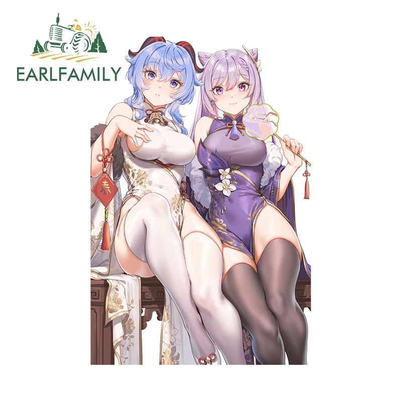 EARLFAMILY 13 см X 8,7 см для Ganyu и Keqing Qipao, привлекательные красивые автомобильные наклейки, модные простые наклейки, автомобильная этикетка