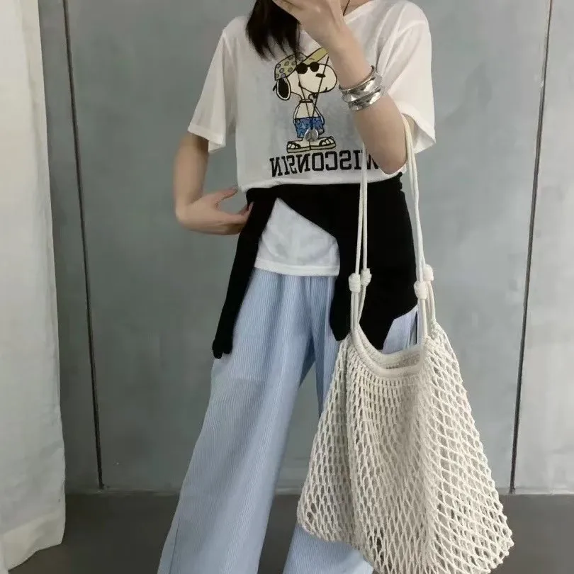 2025 New Handwoven Hollow out Beach Sandbag oulder Tote Bag Large Capaci Coastal Beach Bag Korean Sle Casual Purse