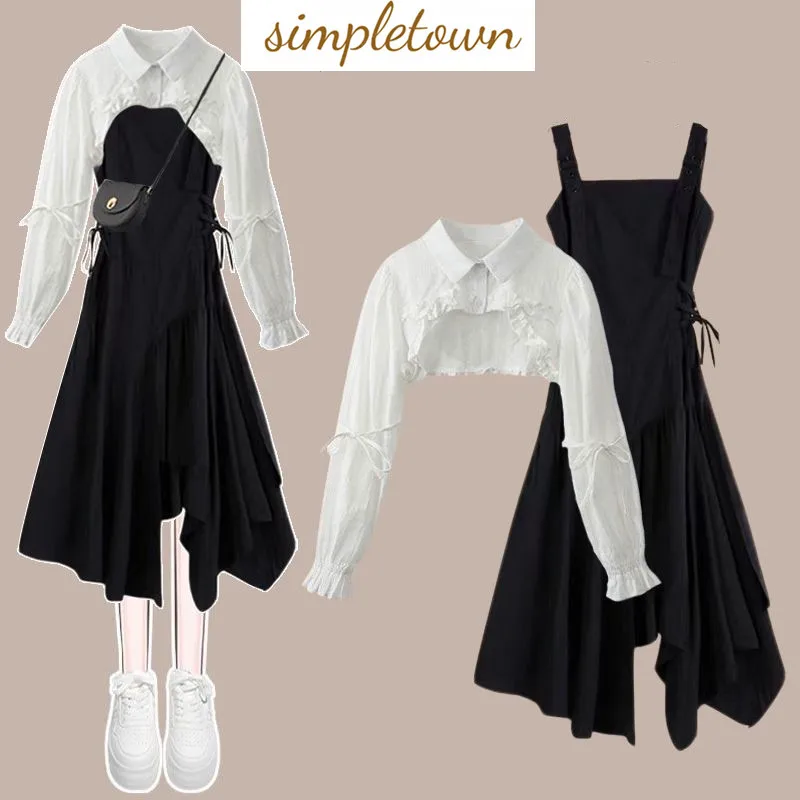 

Ruffle Edge Long Sleeved Chiffon Shirt Tops Lace Up Pleated Drawstring Dress Two-piece Elegant Women's Pants Set Summer Outfits