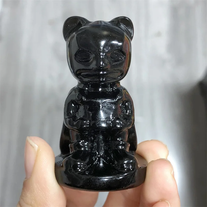 Natural Black Obsidian Cartoon Carving Of Memnon Megalith Powerful Statue For Home Room Decoration 1PCS