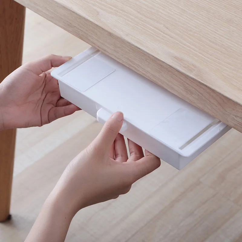 Self Adhesive Storage Box Cabinet Organizer Concealed Stationery Box Under Desk Self-Adhesive Drawer Storage