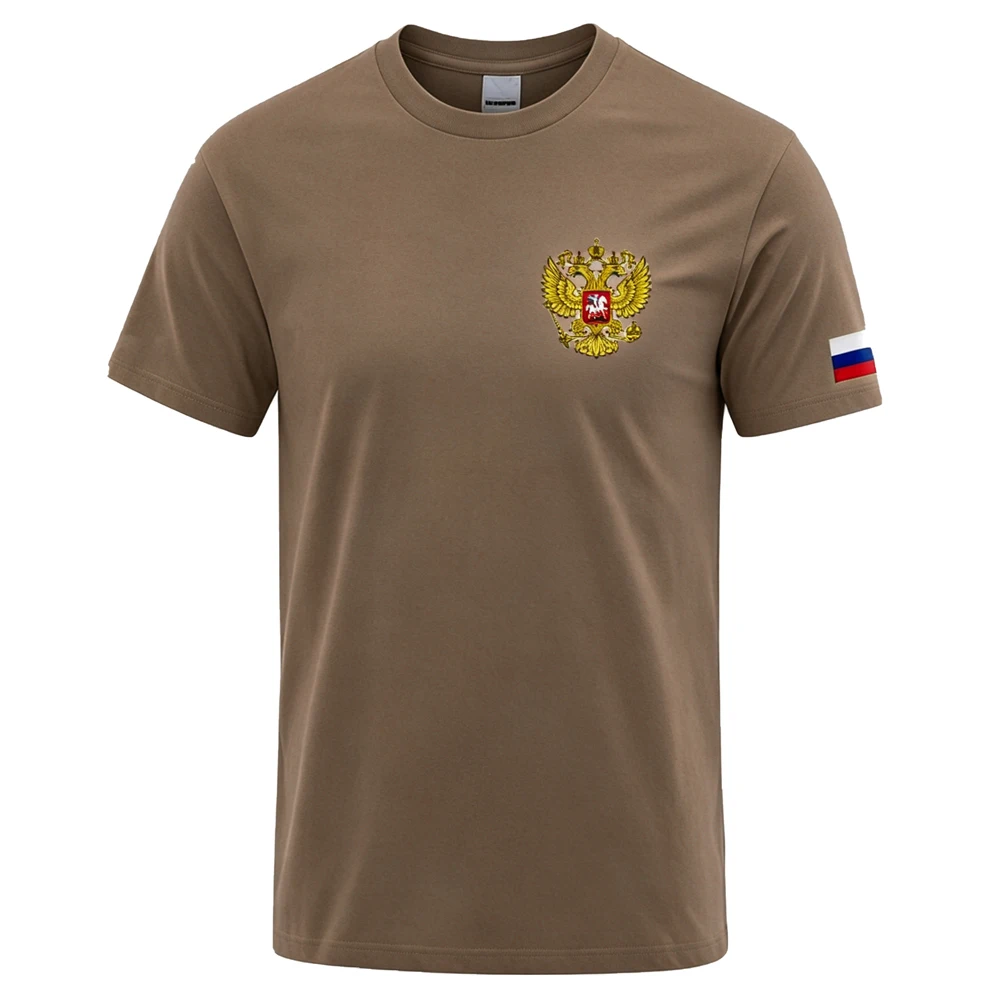 Sommer Russische Adler-Flagge Bedruckte Baumwoll-T-Shirts Herren Kurzarm-T-Shirts Übergroße O-Ausschnitt Weiche Oberteile Lässige Männerkleidung – Detail 27