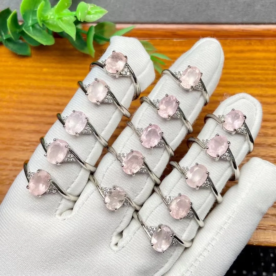 

Wholesale 10pcs/pack Natural Pink Morgnite Beryl Gemstone Stone Finger Ring 6x8mm,Genuine Semi-Precious Gem Jewelry,Adjustale