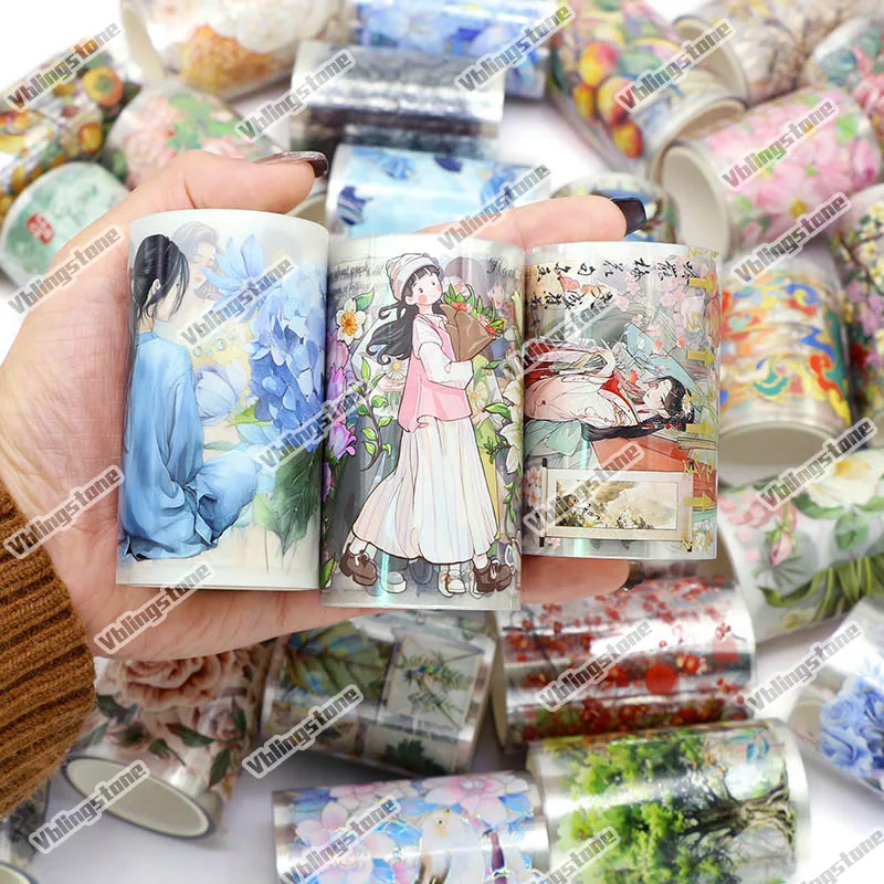 녹색 식물 투명 PET Washi 테이프 마스킹 테이프 Scrapbooking 잎 장식 테이프 일기 미적 편지지