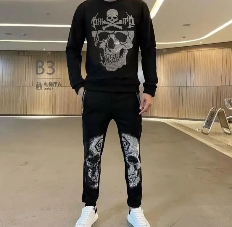 

Rhinestone Men Tracksuit New Fashion Long Sleeve Brand Casual suit Men Streetwear