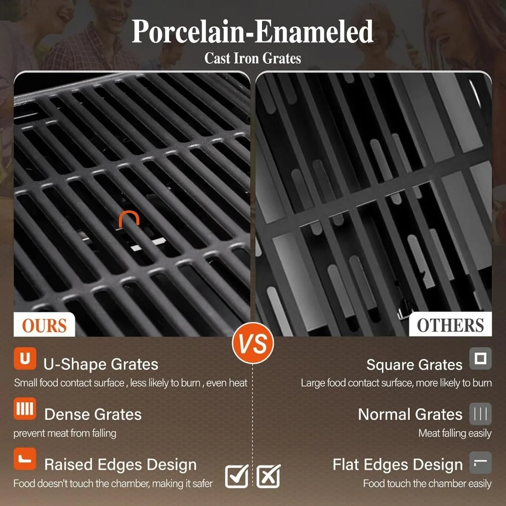 Burner Gas BBQ Grill with Side Burner and Porcelain-Enameled Cast Iron Grates, Propane Grills Outdoor Cooking Barbecue 3