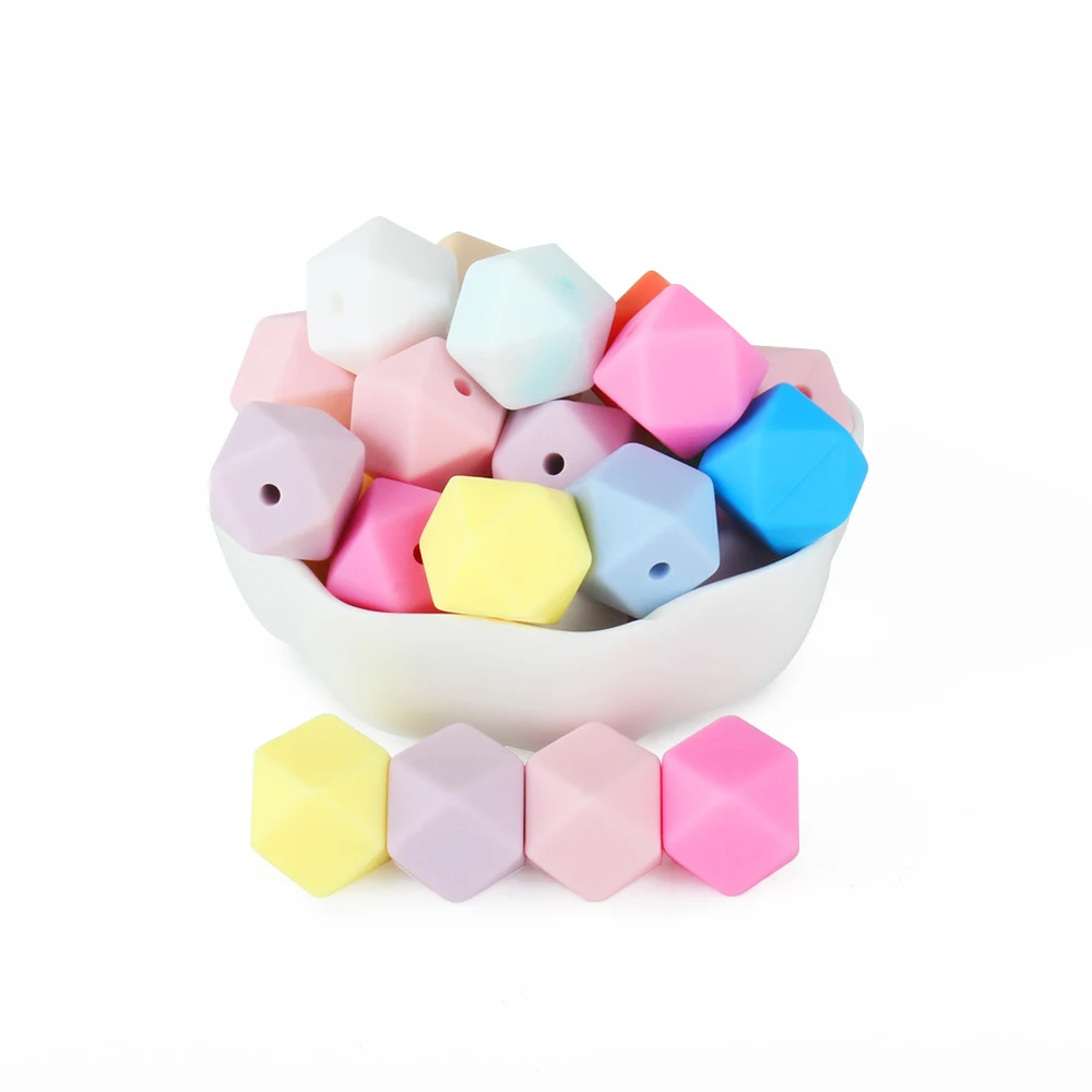 10pcs Hexagon Silicone Beads Pearl 14mm DIY Pacifier Clip Chain Necklace Food Grade Silicone Baby Teething Teether Mini Bead 3