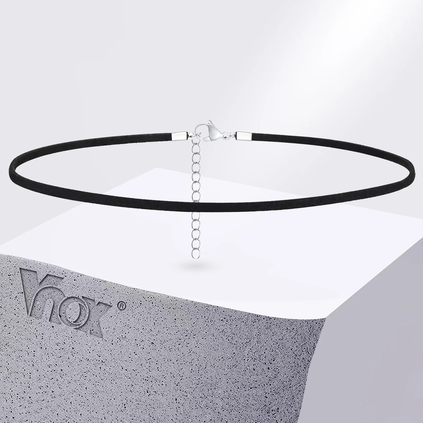 Vnox Einfache Seilkette Halsketten, Edelstahl Silber Farbe Schnalle Schwarz Link Minimalistische Frauen Halskette Weiblichen Hals Schmuck