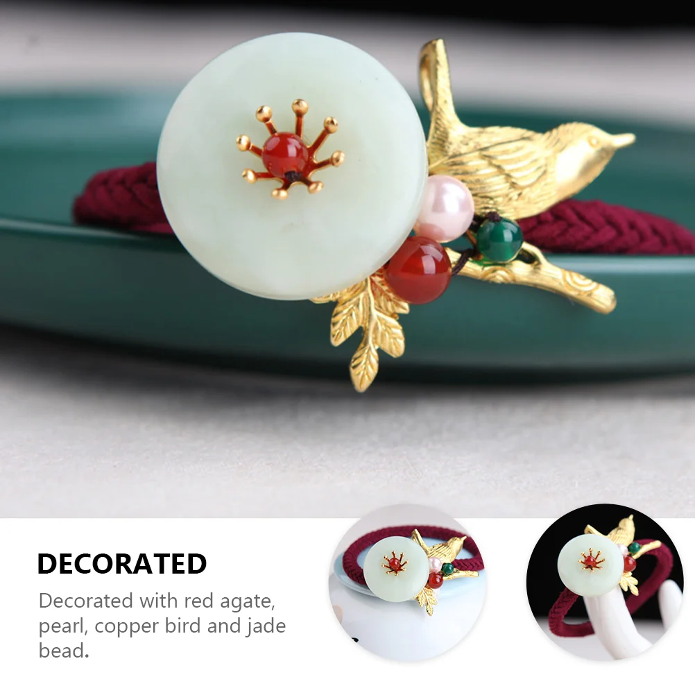 Hair Tie Ponytail Holders Headband Ribbons Rope Jade Gemstone Copper Accessory 5