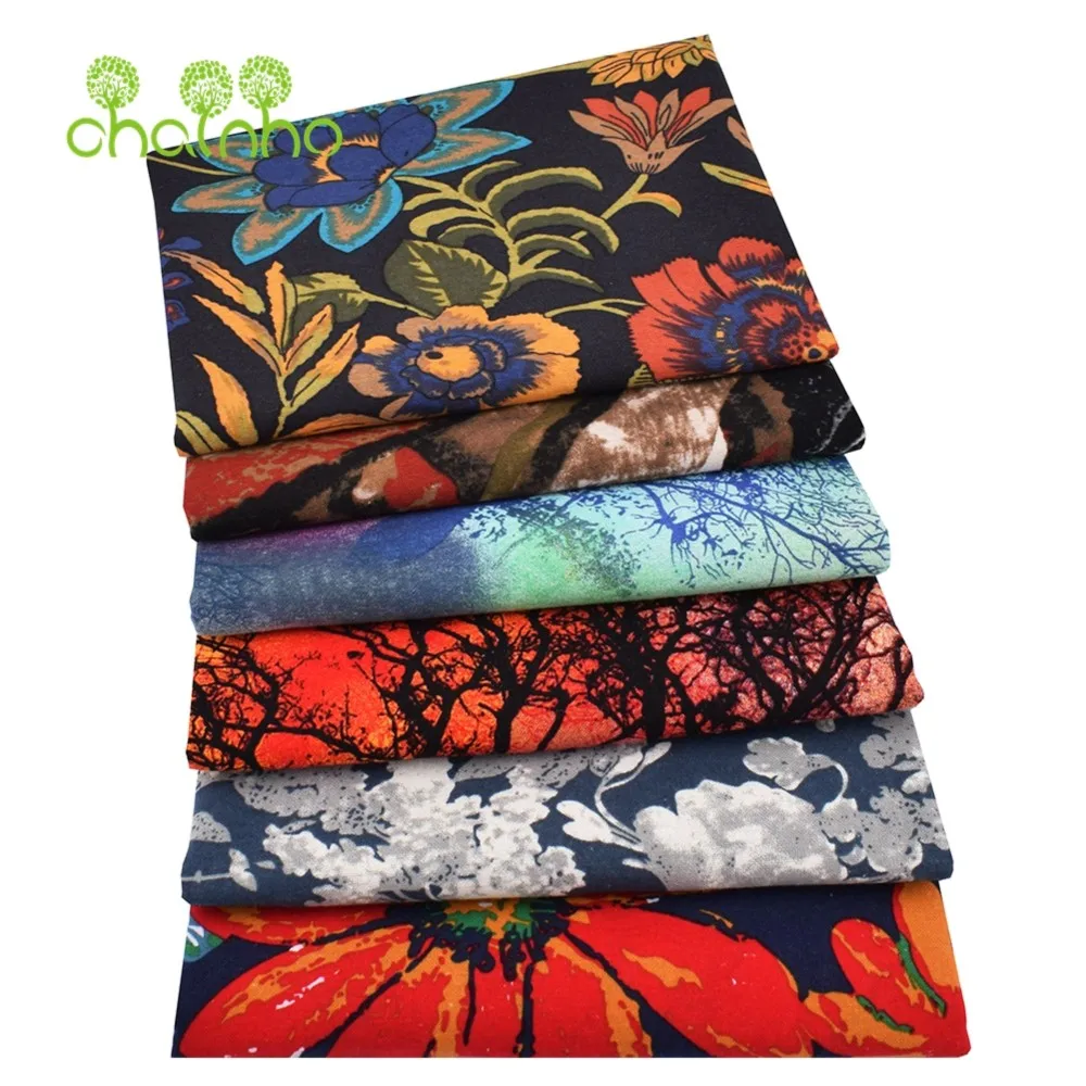 Chainho,Printed Cotton Linen Fabric,DIY Quilting Sewing Material,Patchwork Cloth,Flower & Tree Series,2Sizes,15CL32