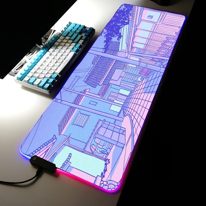 

Rgb Mouse Pad Neon Street Mouse Mat Pc Gamer Anime Desk Pad Mousepad Xxl Gaming Laptops Mouse Carpet Kawaii Desk Accessories