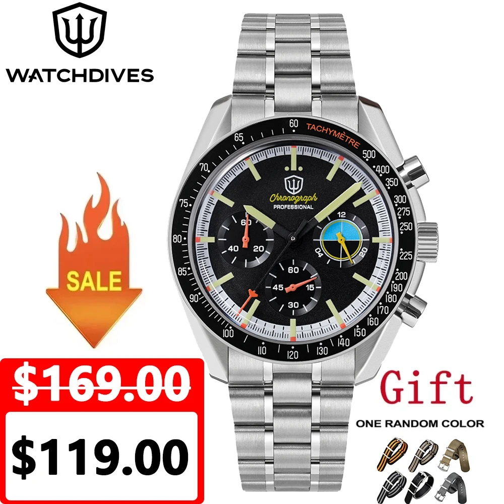 Watchdives WD1863 VK63 Quartz Chronograph Movement Bubble Sapphire