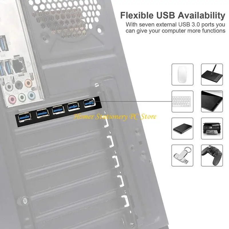 Y5LA 7 포트 USB PCIE 허브 PCI-E 확장 카드 어댑터 커넥터 확장기