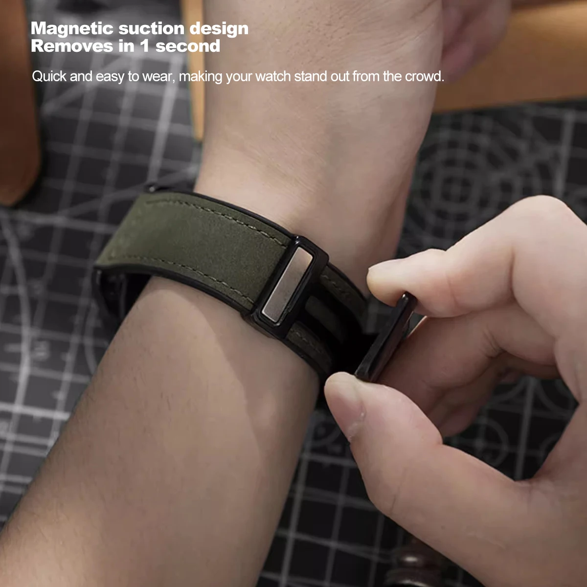 Premium Leather Silicone Magnetic Strap - Universal Moonwatch Replacement Band, 18mm/20mm/22mm
