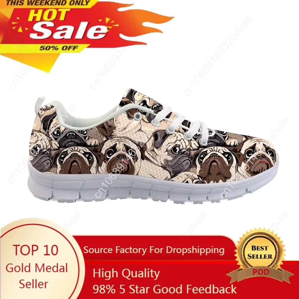 Classic Women's Low Top Walking Shoes Lace Up Casual Sneakers Women Breathable Fashion Pug Print Shoes