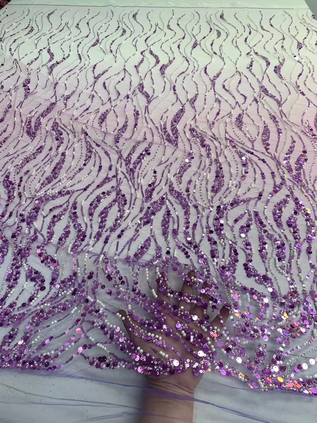 Latest Luxury Sequins Tulle Lace African Handmade Beaded Lace French 2022 High Quality Fabric Nigeria Bride Wedding Dress Sew