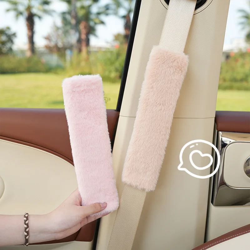 Car Seat Belt Shoulder Cover Plush Solid Color Car Seat Belt Comfort Protective Cover Imitation Rabbit Fur Car Interior Supplies