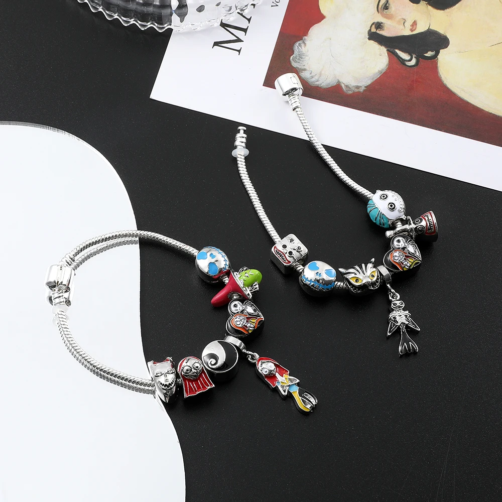 Disney Luxury Bracelet Charms Bangle Alice in Wonderland Pulseiras Feminina  Silver Plated Family Fashion Bracelet for Women