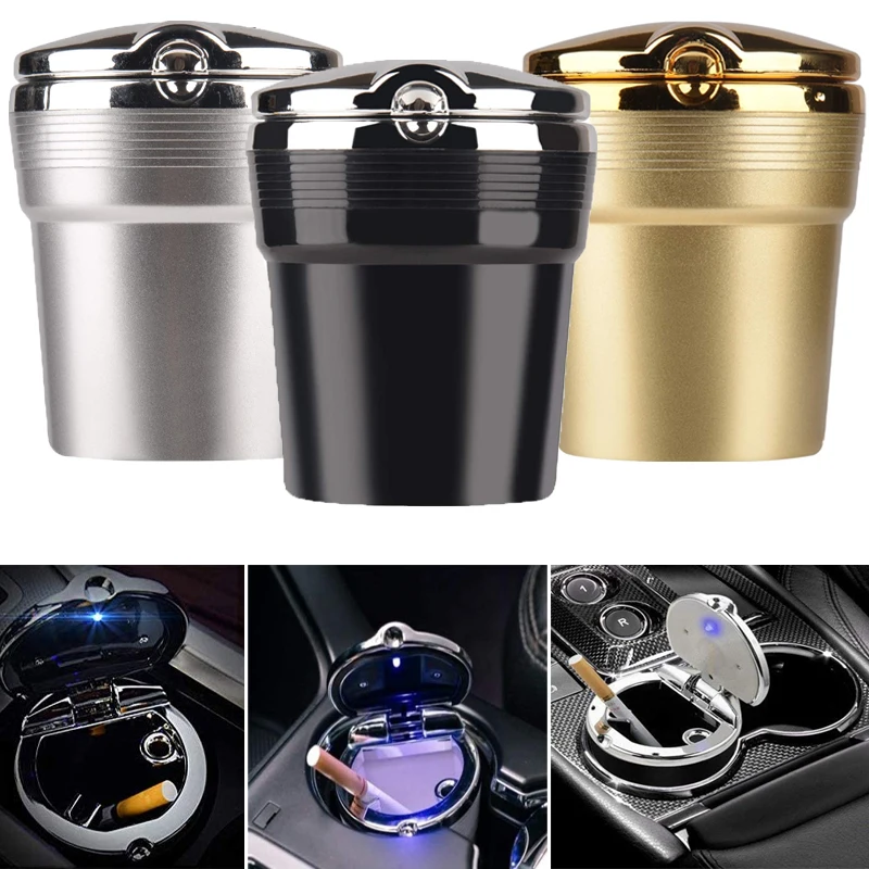Car Ashtray Car Garbage Can Led Light Cover Creative Personality Covered Inside Multi-function Supply