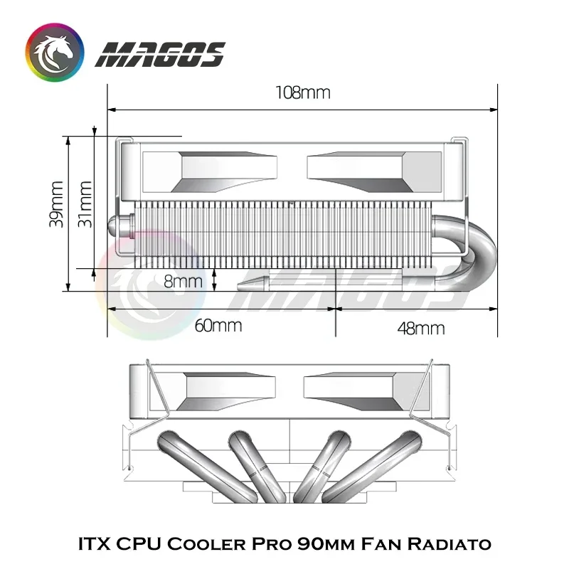 Itx Cpu Cooler Pro Radiador de Ventilador 90 mm Branco Slim Perfil Baixo 39 mm de Altura Heatpipes Dissipador de ar Refrigerado 1700 1200 115x 5v Argb - Imagem 3