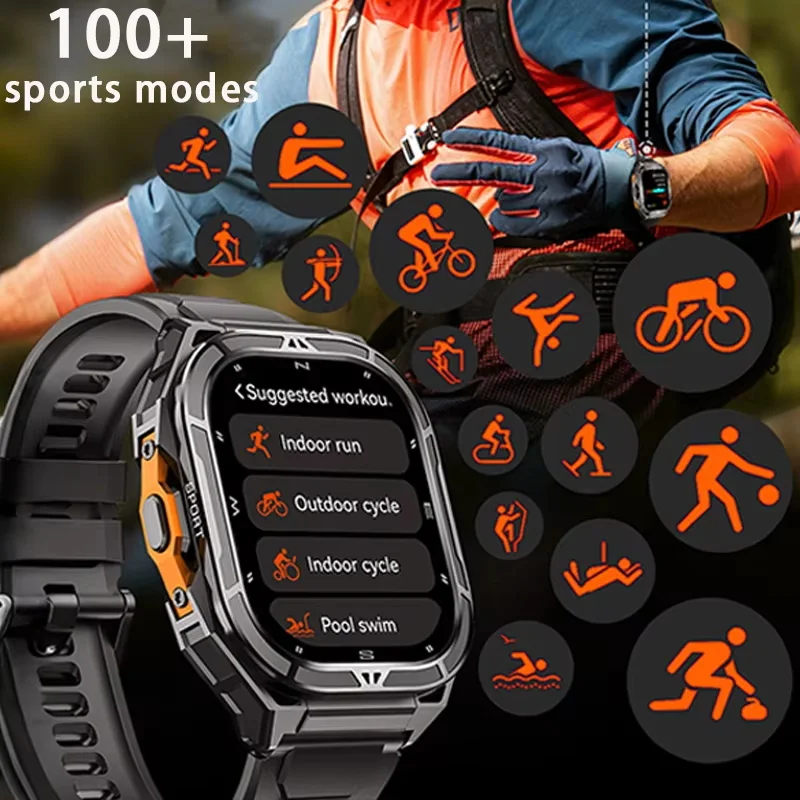 2025 New dual-frequency GPS smartwatch for men, 1.96-inch high-definition AMOLED screen, Compass, Bluetooth call,5ATM waterproof 4