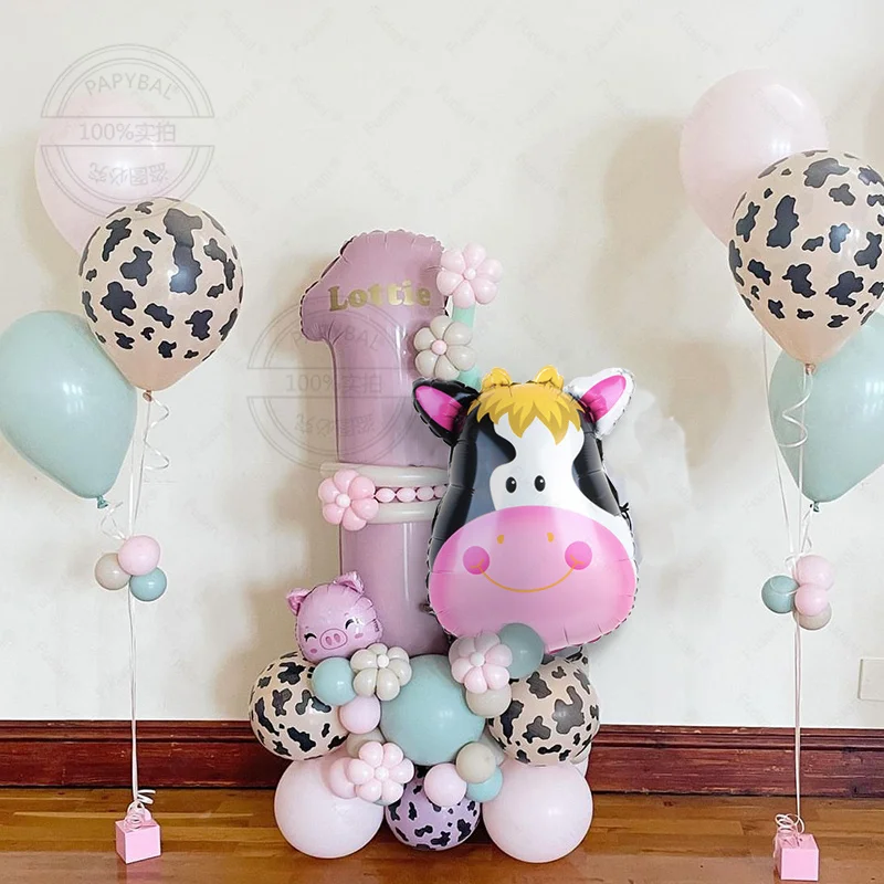 

60Pcs Farm Cow Theme Balloons Set White Pink Latex Globos for Children Birthday Wedding Baby Shower Party Decors Supplies