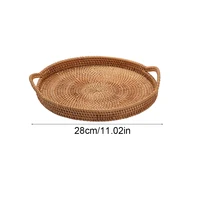 Rattan Serving Tray Round Woven Wicker Basket Decorative Rustic Table Tray with Handles for Serving Dinner Parties Breakfast 2
