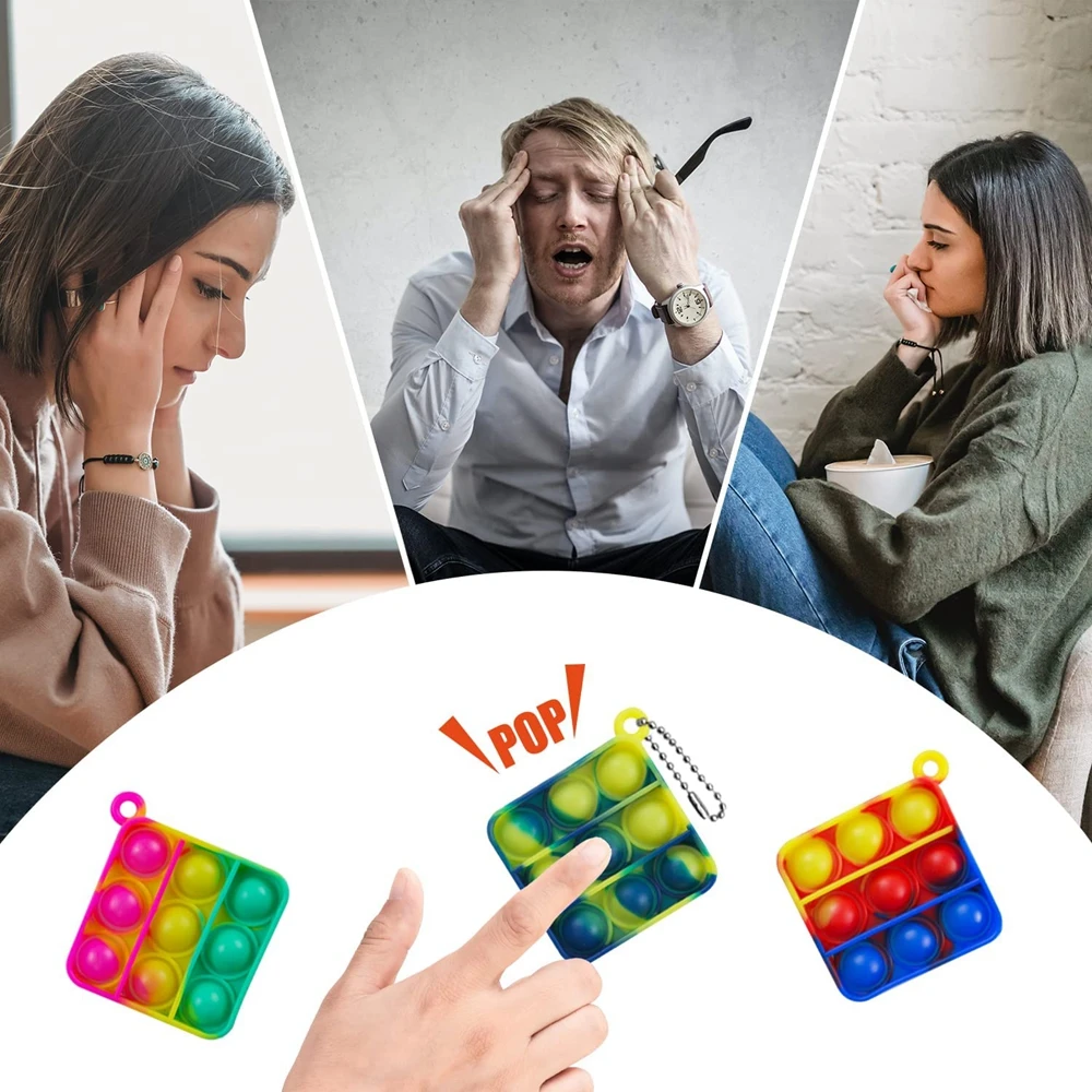 12/24/48Pcs Mini Pop Push Fidget Toys Set Keychain Fidget Toy Anti-Anxiety Stress Relief Hand Toy Pack for Kids Adults Gifts 3