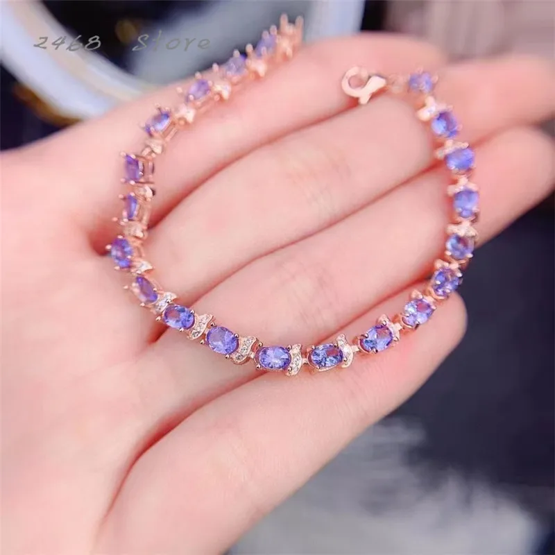 925 Argento Placcato Oro 18K Seiko Intarsiato Braccialetto Di Tanzanite Naturale, Accessori Da Sposa, Può Essere Personalizzato