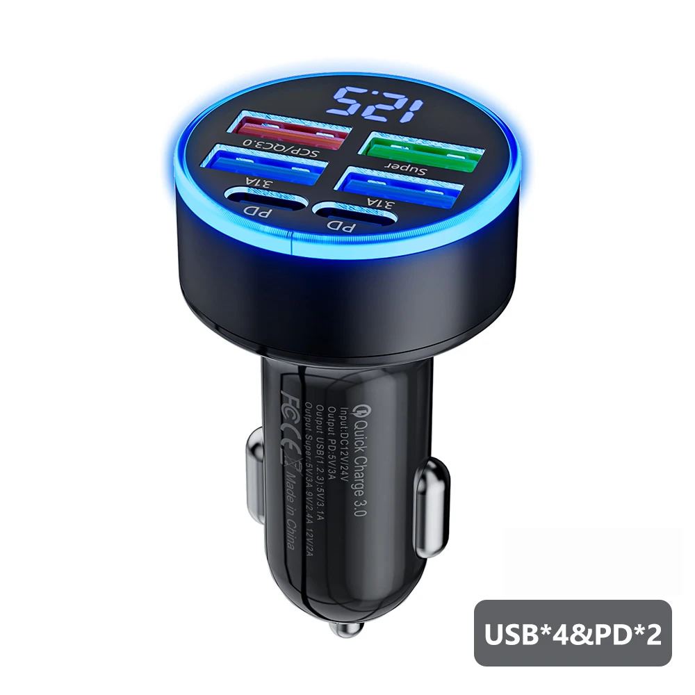 High-Power 100W Multi-Port Fast Charging USB-C Car Charger Adapter