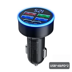 High-Power 100W Multi-Port Fast Charging USB-C Car Charger Adapter - 6 ports