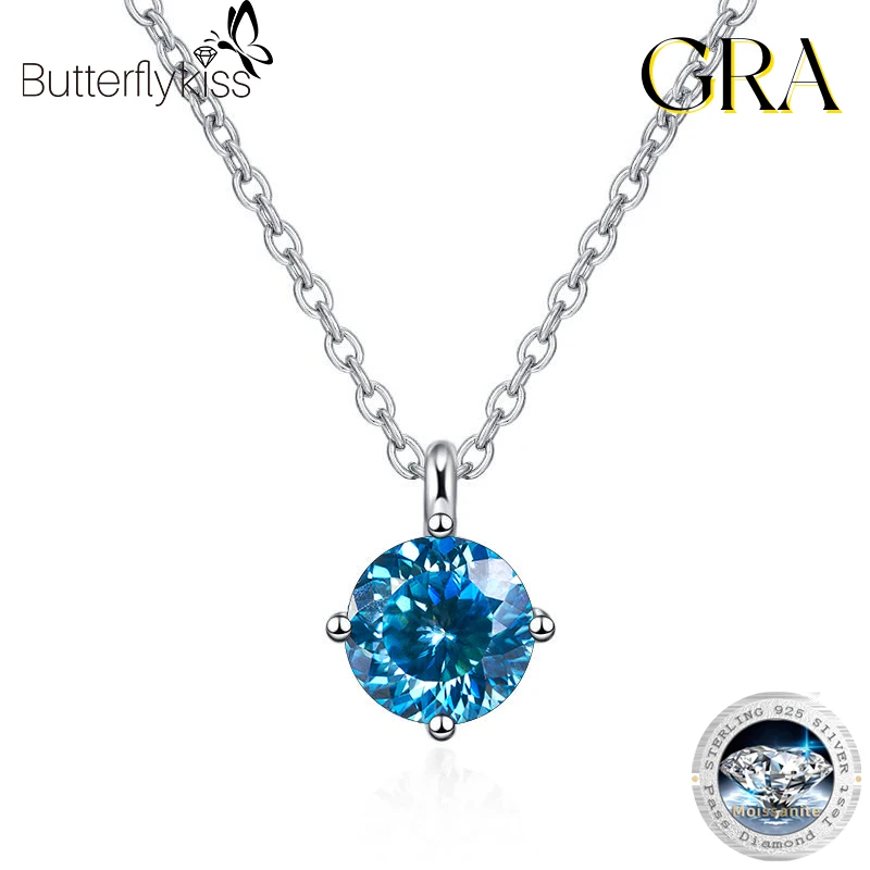 

Butterflykiss S925 Sterling Silver 100 Faced Cut Moissanite Simple Four-Claw Pendant Necklace For Women Bride Wedding Jewelry