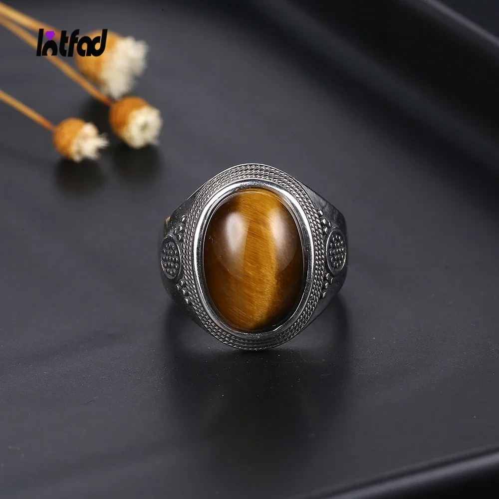 Natural Tiger Eye Moonstone Ring for Women S925 Sterling Silver Jewelry 10x14MM Large Turquoise Lapis Retro Wedding Party Ring Silver Ring Silver Rings Natural Stone Ring