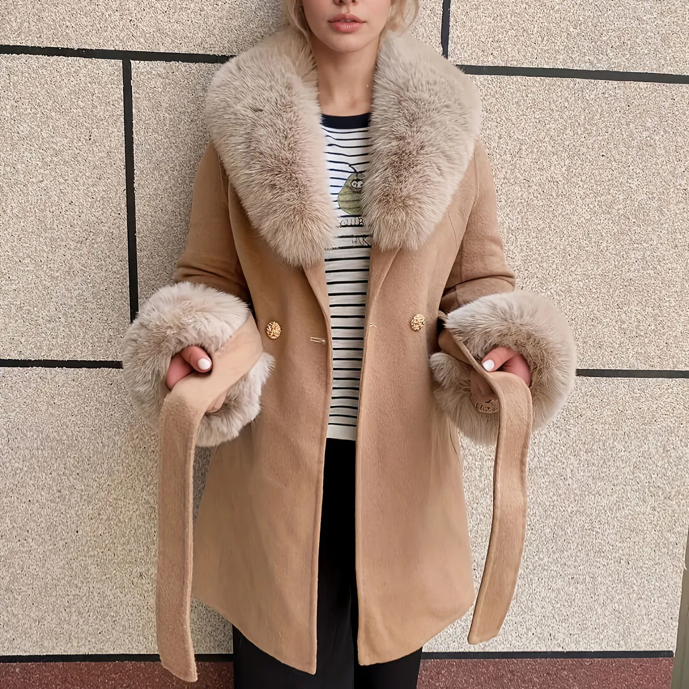 Vrouwen Winter Lange Dikke Warme Bruin Zachte Pluizige Faux Bont Jas Pofmouw Elegante Harige Overjas, Bruin, S