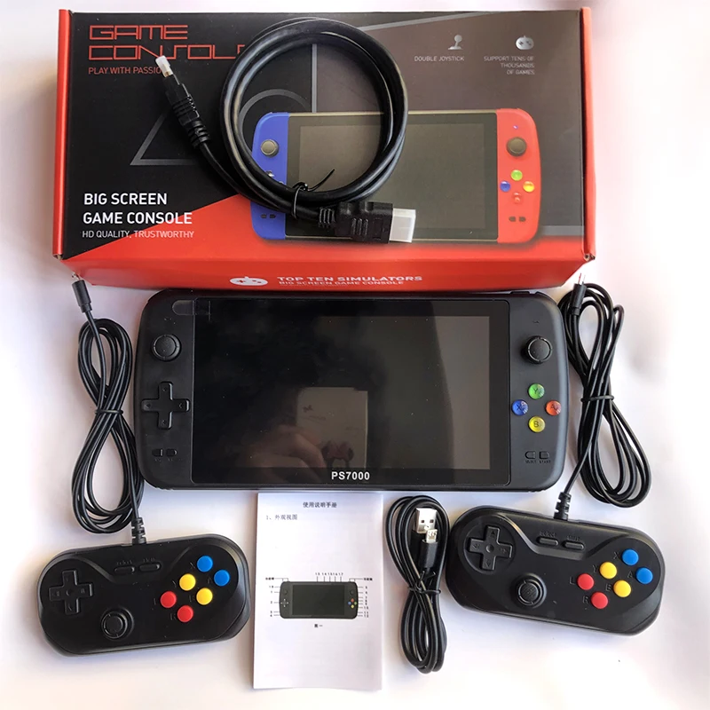 ps7000 game console with 2 gamepads 64GB 5000 free games for MAME/CPS/SegaMD 7 inch Handheld Classic Portable Game Console 